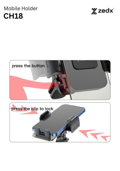 ZEDX CH18 Air Vent Phone Holder | Transparent Car Phone Mount with Auto Clip Button – Black