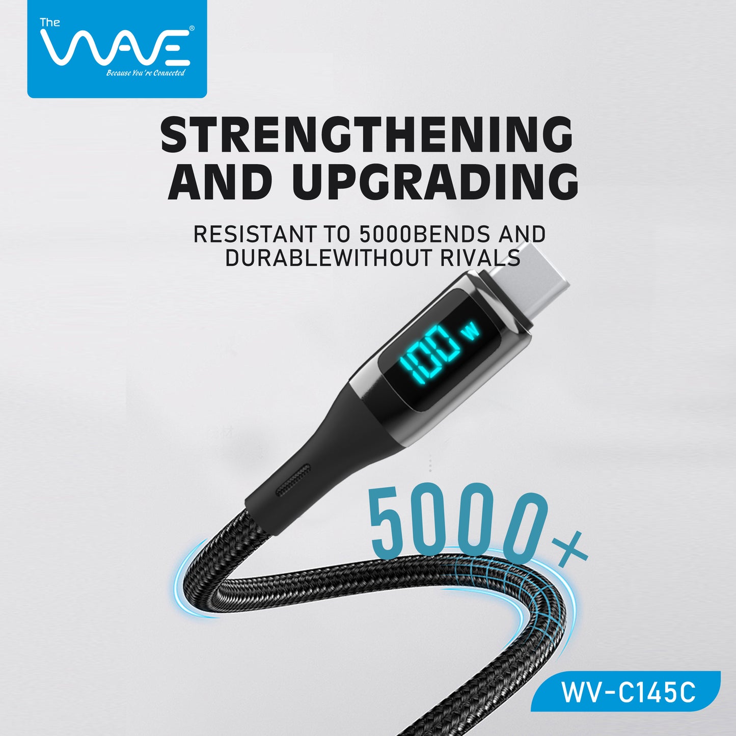 كابل العرض الرقمي Wave بطول 1 متر من النوع C إلى النوع C بقوة 100 وات C145C
