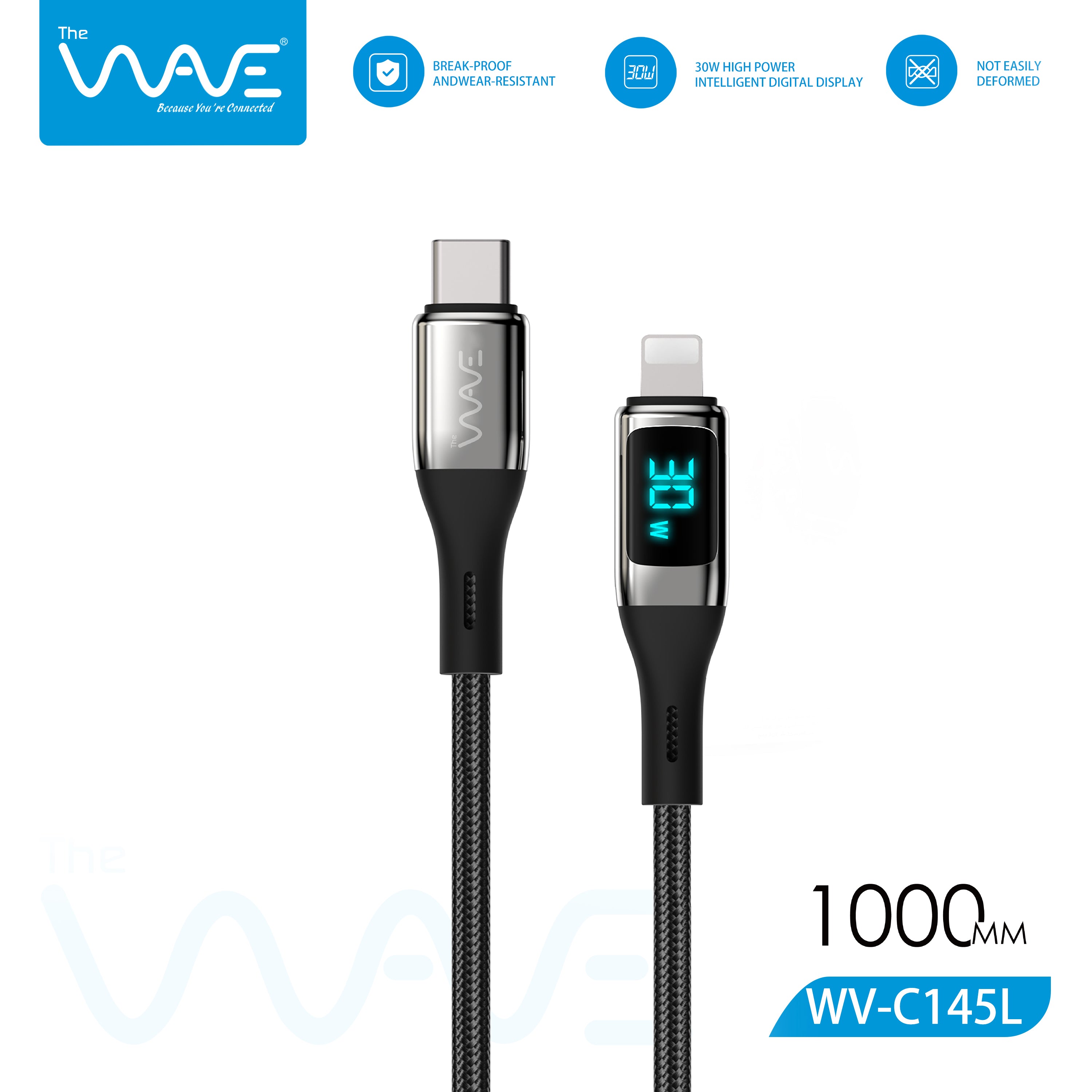 Wave Digital Display Cable 1m Type C To Lightning 30w C145L