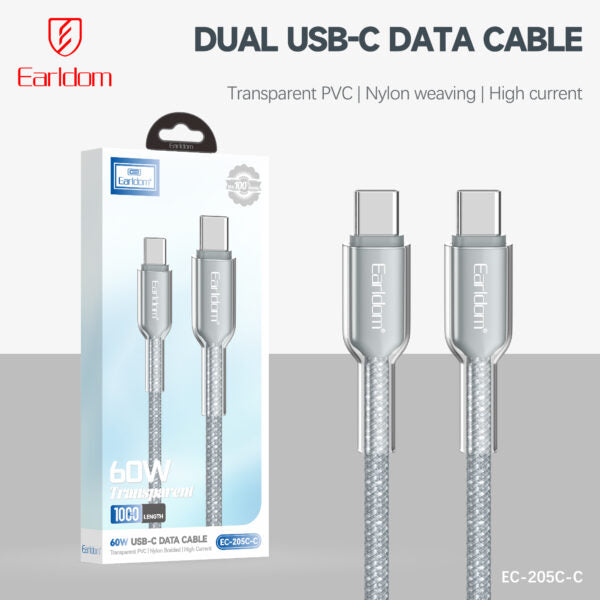 كابل USB نايلون PD60W من النوع C للبيع بالجملة - Earldom EC-202C-C
