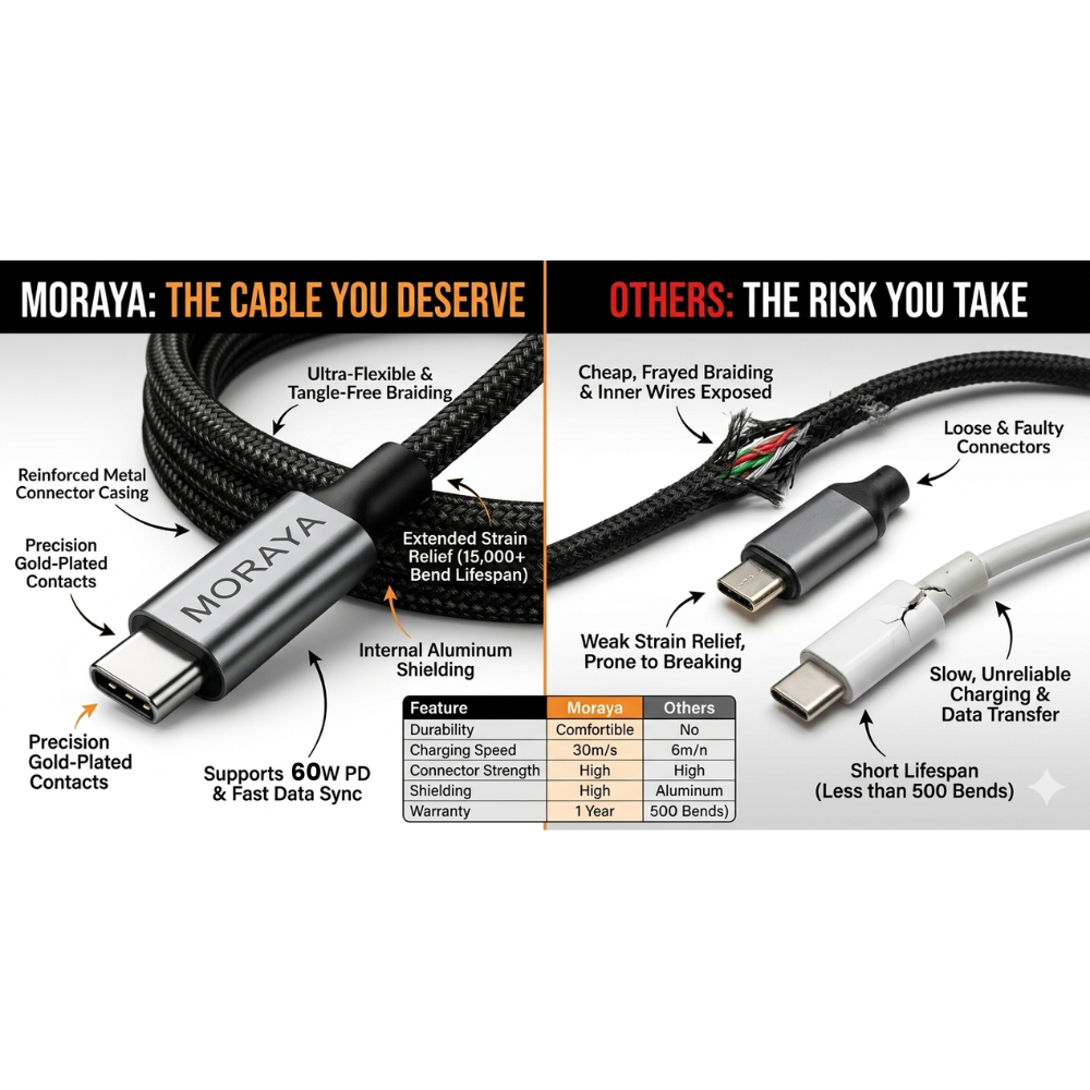 MORAYA | VECTOR -01 | Type-C to Type-C Super Fast Charging Cable 60W, 1M Braided