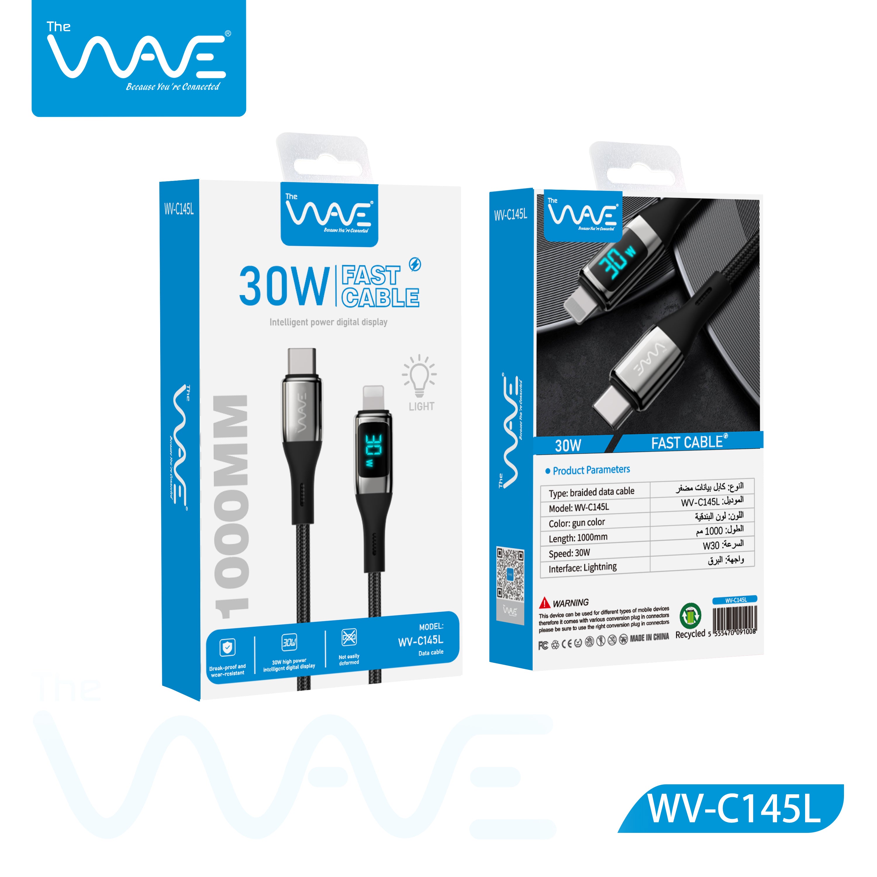 Wave Digital Display Cable 1m Type C To Lightning 30w C145L