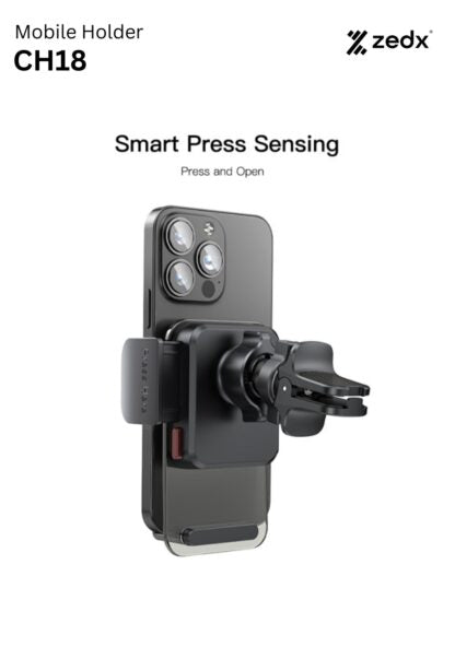 ZEDX CH18 Air Vent Phone Holder | Transparent Car Phone Mount with Auto Clip Button – Black