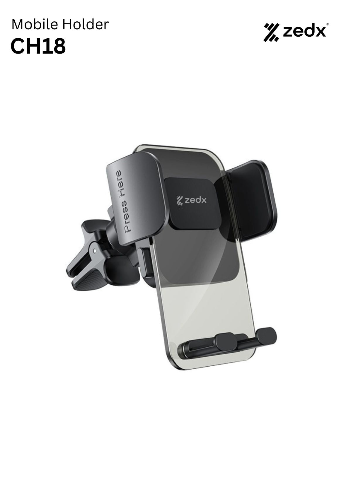 ZEDX CH18 Air Vent Phone Holder | Transparent Car Phone Mount with Auto Clip Button – Black