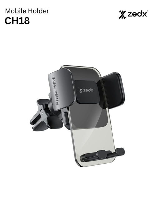 ZEDX CH18 Air Vent Phone Holder | Transparent Car Phone Mount with Auto Clip Button – Black