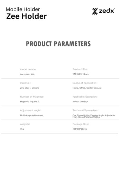 ZEDX ZEE HOLDER 360 Car Mount | MagSafe-Compatible Magnetic Tri-Fold Mobile Phone Holder