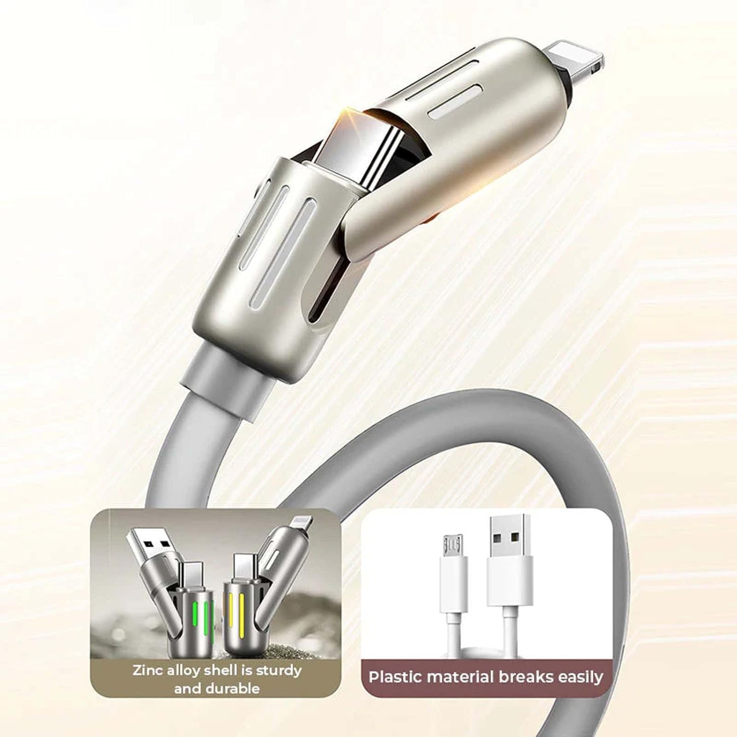 MORAYA | AXIS-01 | 4-in-1 Multi Charging Cable with Reinforced Silicone Coating & Metal Connectors | Universal Fast Charge Cable for Multiple Devices