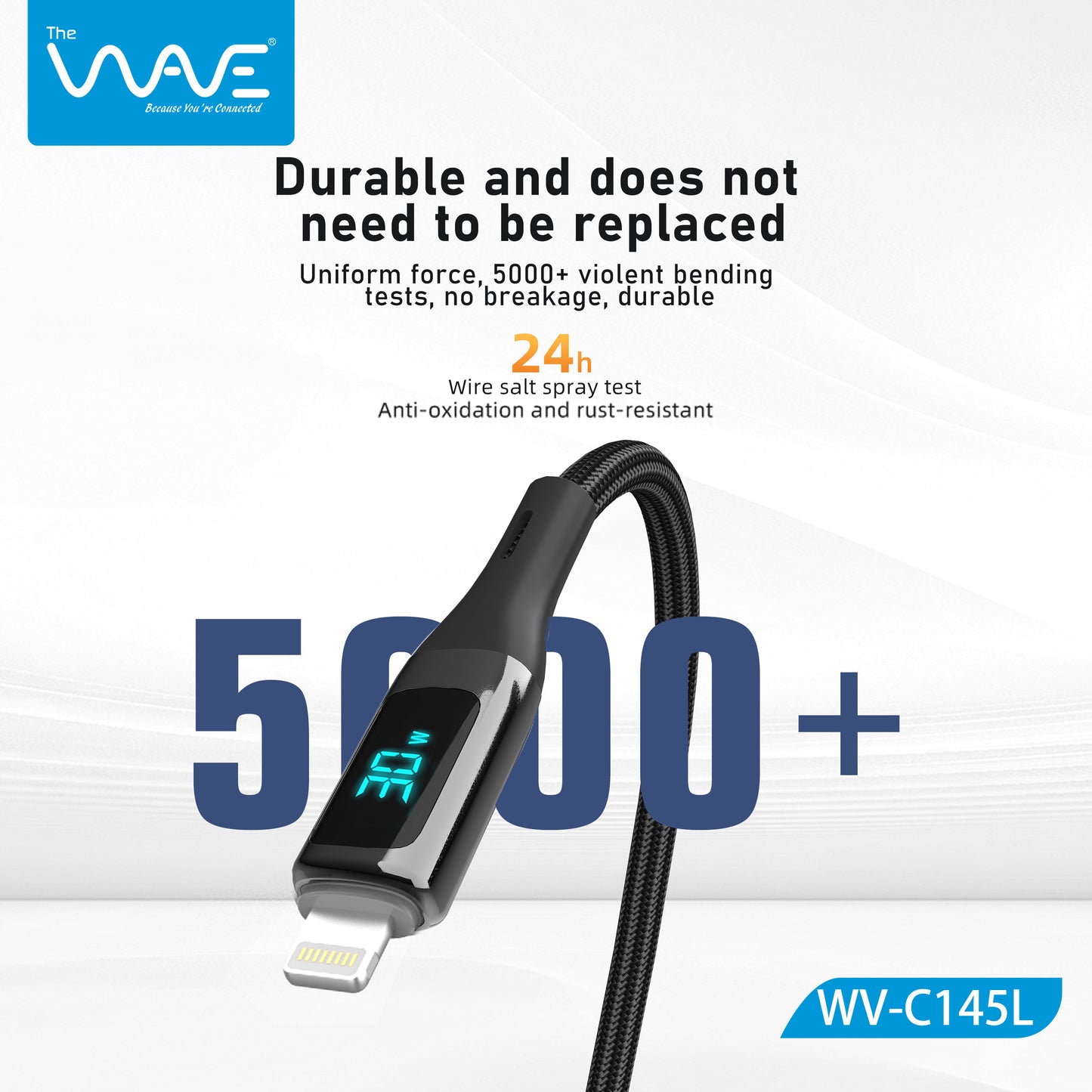 كابل العرض الرقمي Wave بطول 1 متر من النوع C إلى Lightning بقوة 30 واط C145L