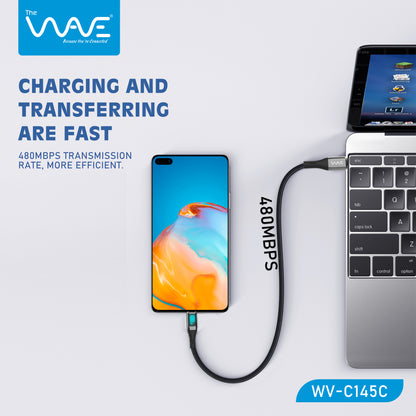 كابل العرض الرقمي Wave بطول 1 متر من النوع C إلى النوع C بقوة 100 وات C145C