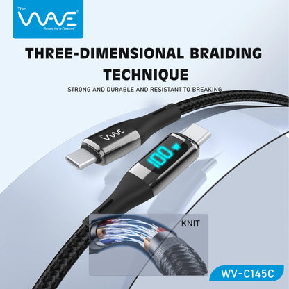 كابل العرض الرقمي Wave بطول 1 متر من النوع C إلى النوع C بقوة 100 وات C145C