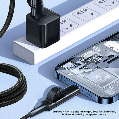 كابل مضفر 4 في 1 بقوة 60 واط وبطول 1 متر 