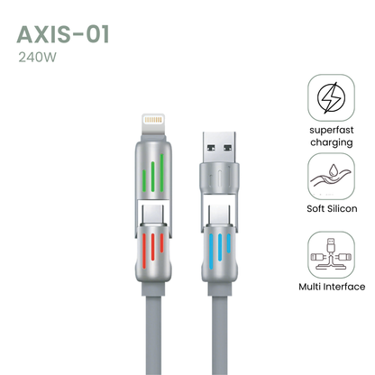 MORAYA | AXIS-01 | 4-in-1 Multi Charging Cable with Reinforced Silicone Coating & Metal Connectors | Universal Fast Charge Cable for Multiple Devices