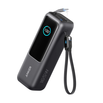باور بانك Anker لأجهزة الكمبيوتر المحمولة (25 كيلو وات، 165 واط، كابلات مدمجة وقابلة للسحب) 