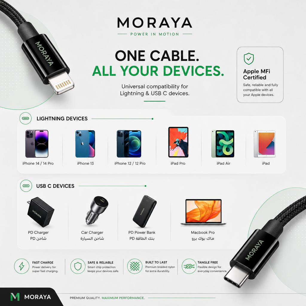 MORAYA VECTOR-02 Lightning Charging Cable, 1M Braided
