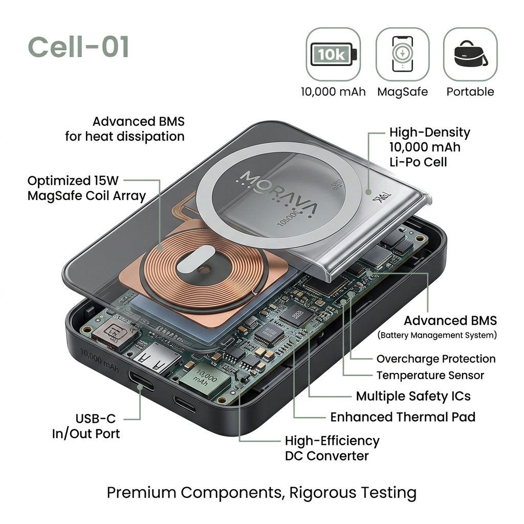 MORAYA CELL-01 10,000+ Magnetic Wireless Power Bank