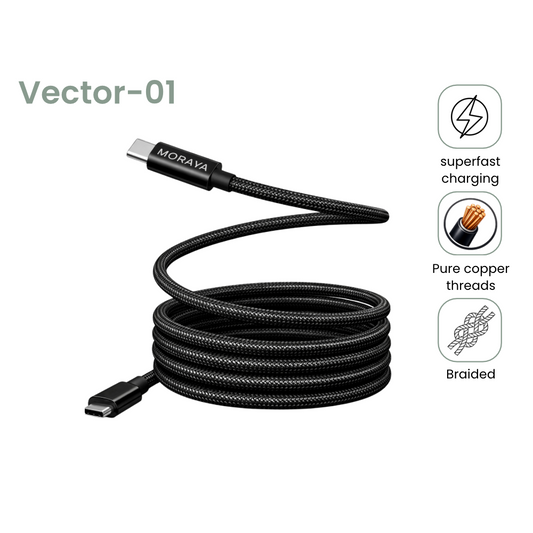 MORAYA | VECTOR -01 | Type-C to Type-C Super Fast Charging Cable 60W, 1M Braided