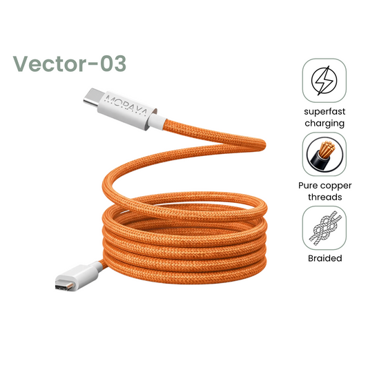 MORAYA | VECTOR -03 | Type-C to Type-C Super Fast Charging Cable 60W, 1M Braided