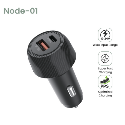 MORAYA | NODE-01 | 48W USB C Car Charger, Dual Port PD + QC Super Fast Car Charger Adapter