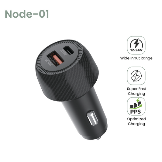 MORAYA | NODE-01 | 48W USB C Car Charger, Dual Port PD + QC Super Fast Car Charger Adapter