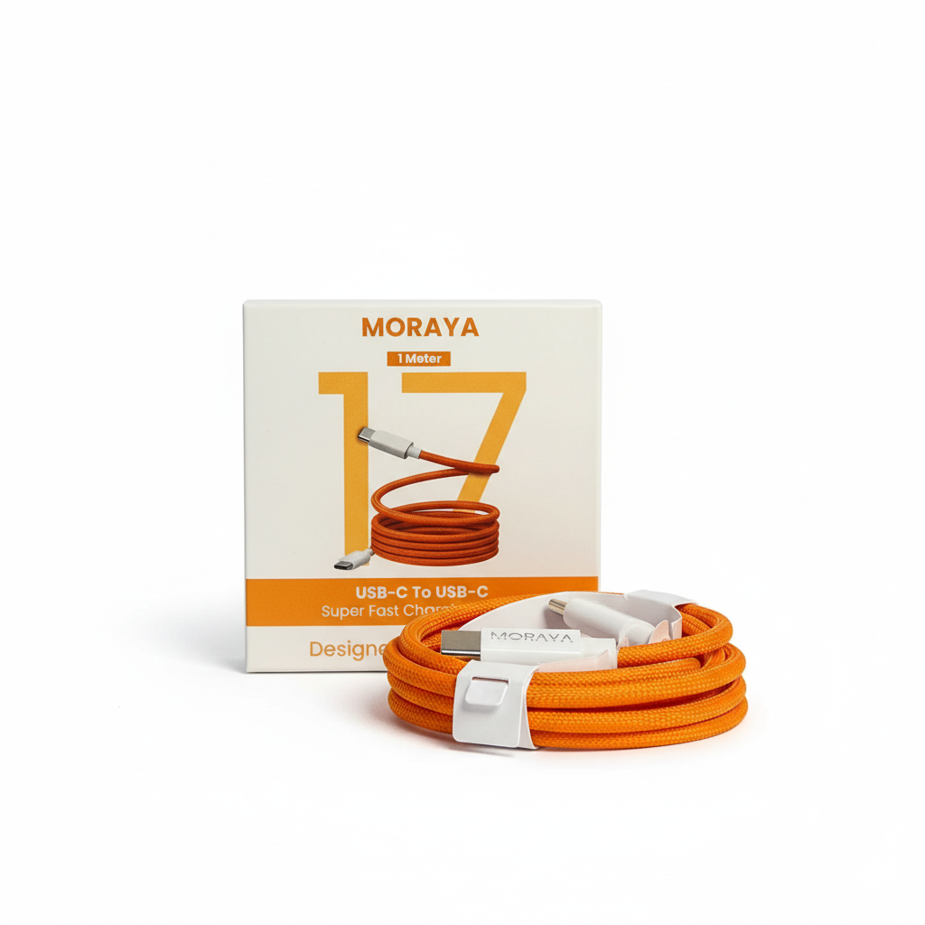 MORAYA 1-Meter Braided Type-C to Type-C Cable – Super Fast Charging for Smartphones & Tablets