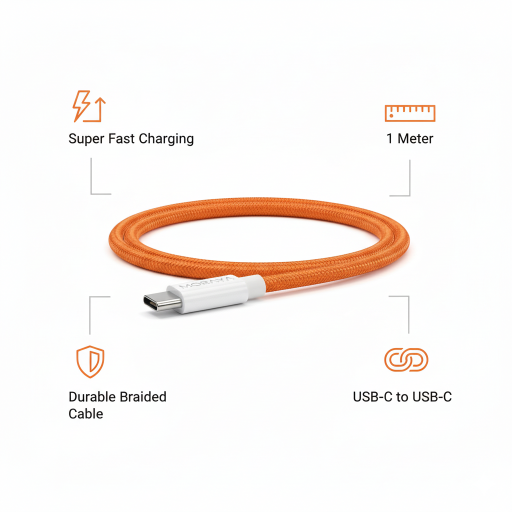 MORAYA 1-Meter Braided Type-C to Type-C Cable – Super Fast Charging for Smartphones & Tablets
