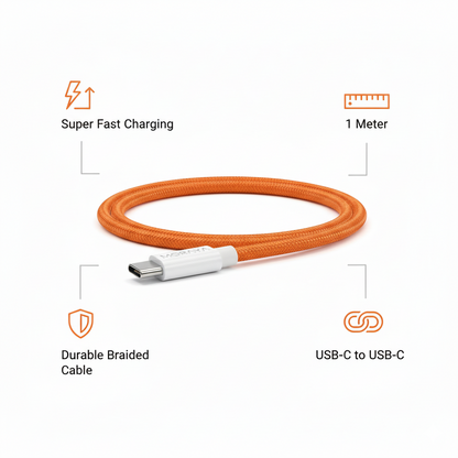 MORAYA 1-Meter Braided Type-C to Type-C Cable – Super Fast Charging for Smartphones & Tablets