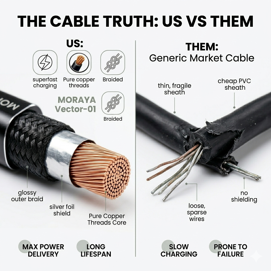 MORAYA VECTOR -01 USB-C to USB-C Charging Cable 60W, 1M Braided