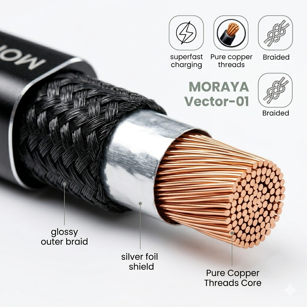 MORAYA VECTOR -01 USB-C to USB-C Charging Cable 60W, 1M Braided
