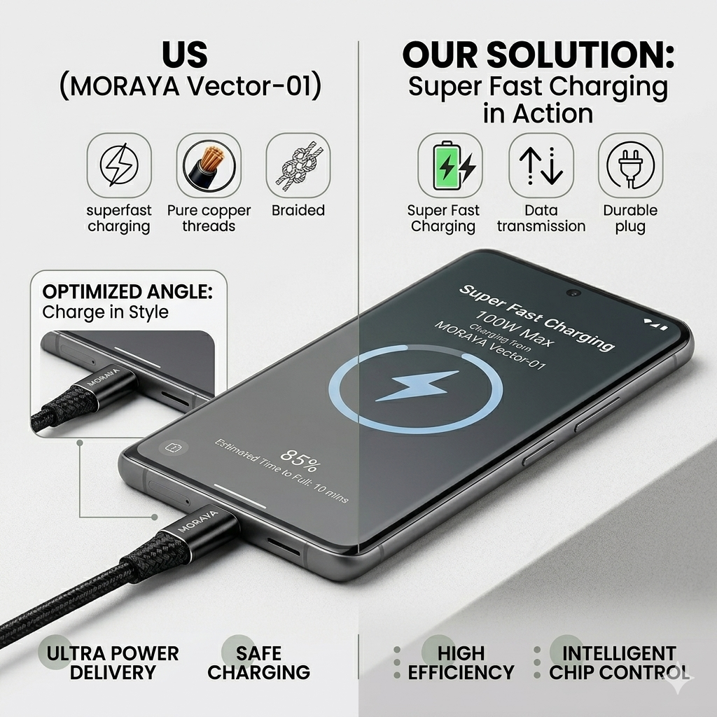 MORAYA VECTOR -01 USB-C to USB-C Charging Cable 60W, 1M Braided