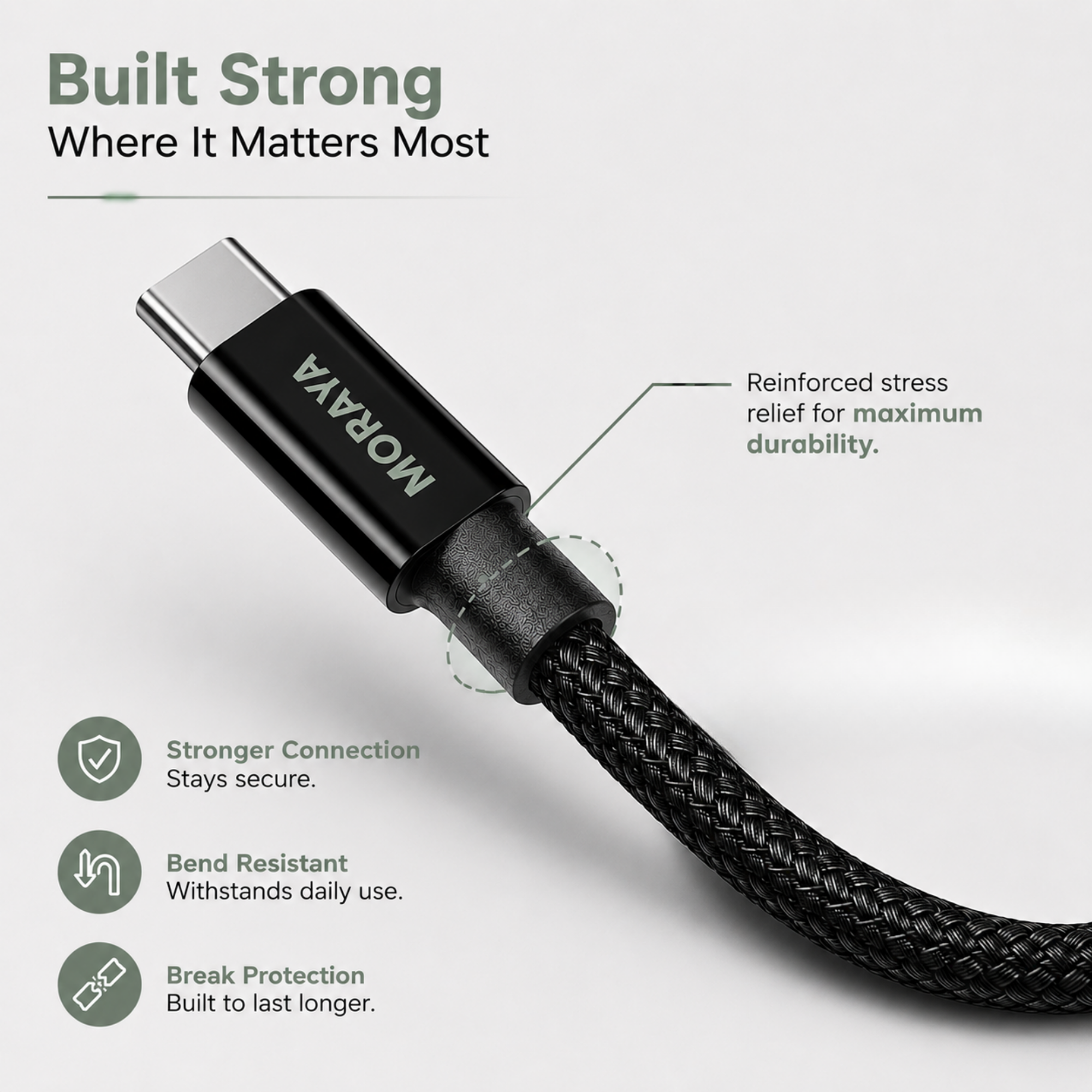 MORAYA VECTOR -01 USB-C to USB-C Charging Cable 60W, 1M Braided