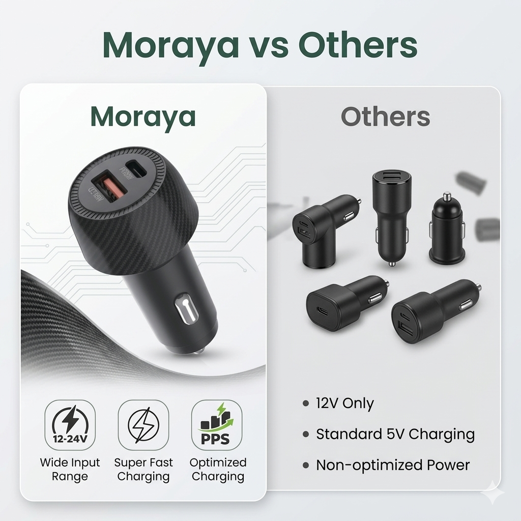 MORAYA | NODE-01 | 48W USB C Car Charger, Dual Port PD + QC Super Fast Car Charger Adapter