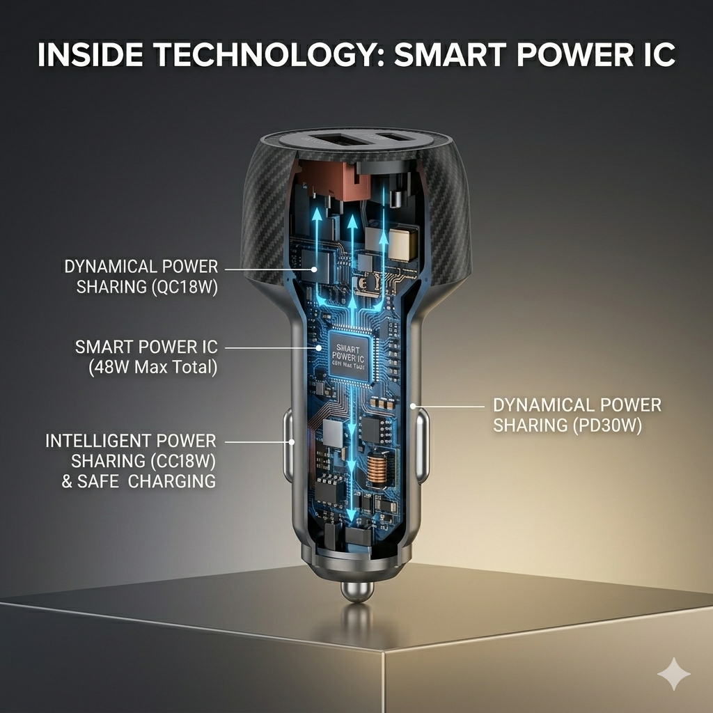 MORAYA | NODE-01 | 48W USB C Car Charger, Dual Port PD + QC Super Fast Car Charger Adapter