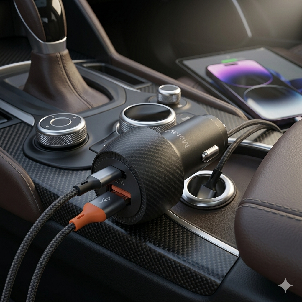 MORAYA | NODE-01 | 48W USB C Car Charger, Dual Port PD + QC Super Fast Car Charger Adapter