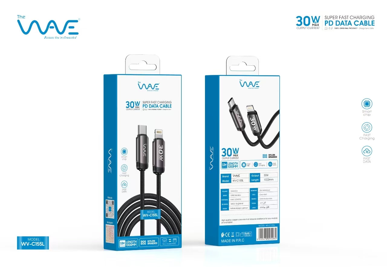 كابل نايلون مموج مضفر من النوع C إلى Lightning بقوة 60 وات C155L